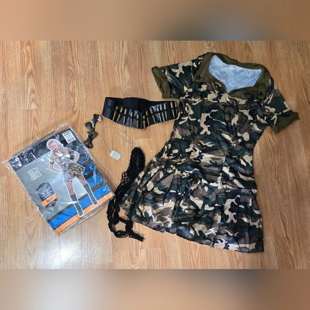 Camo Cutie Adult Large 10-12 Costume Dress with Pleated Skirt Halloween - Picture 6 of 7